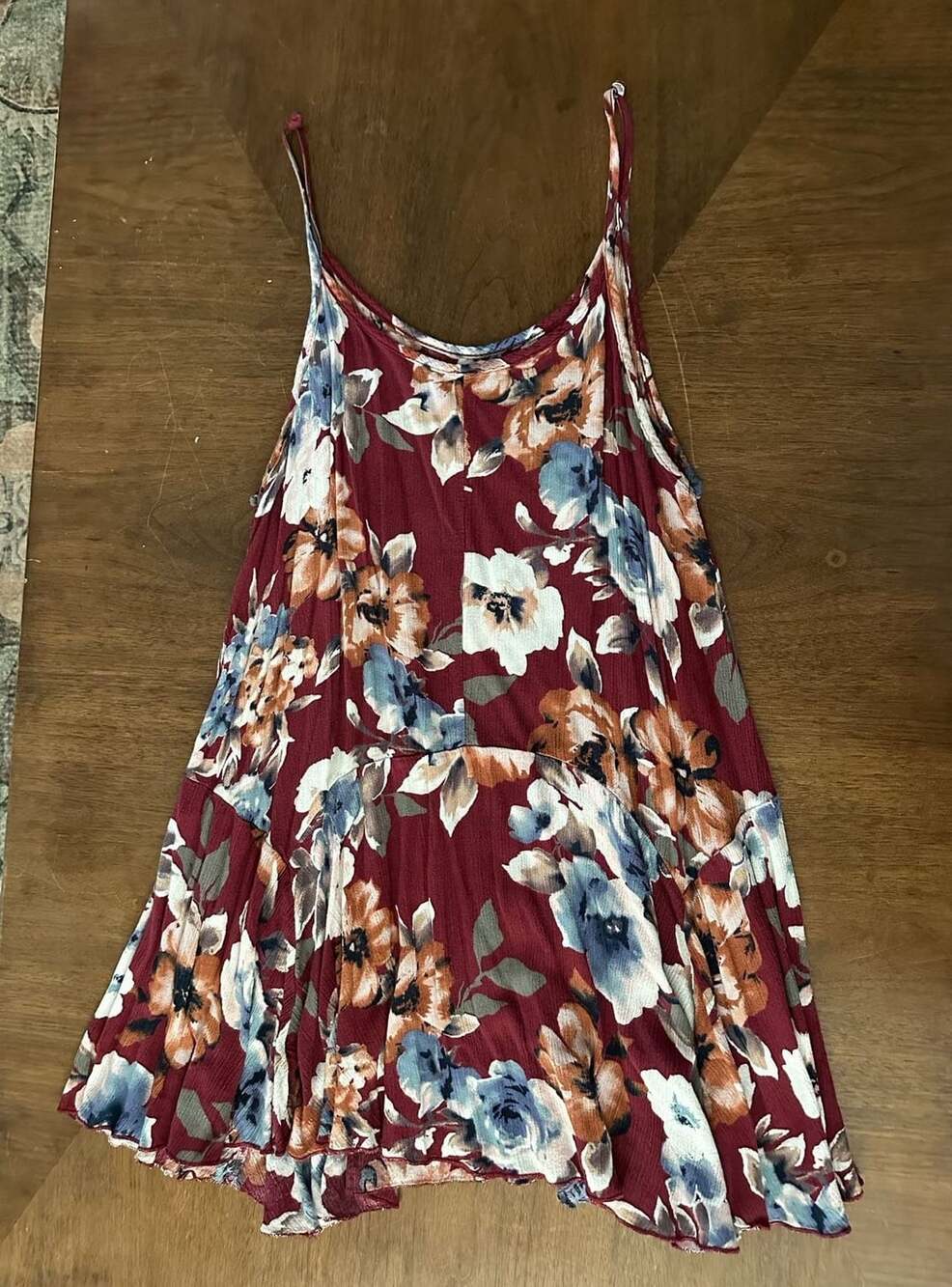 Nu Label USA Maroon Floral Spaghetti Strap Flowy Tank Dress - Picture 2 of 2